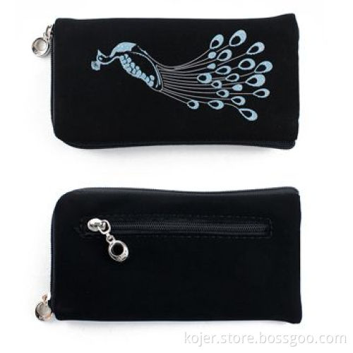 Velvet Zipper Pouch for iPhone, with Quality Zipper Slider and Lanyard, Comes in Black